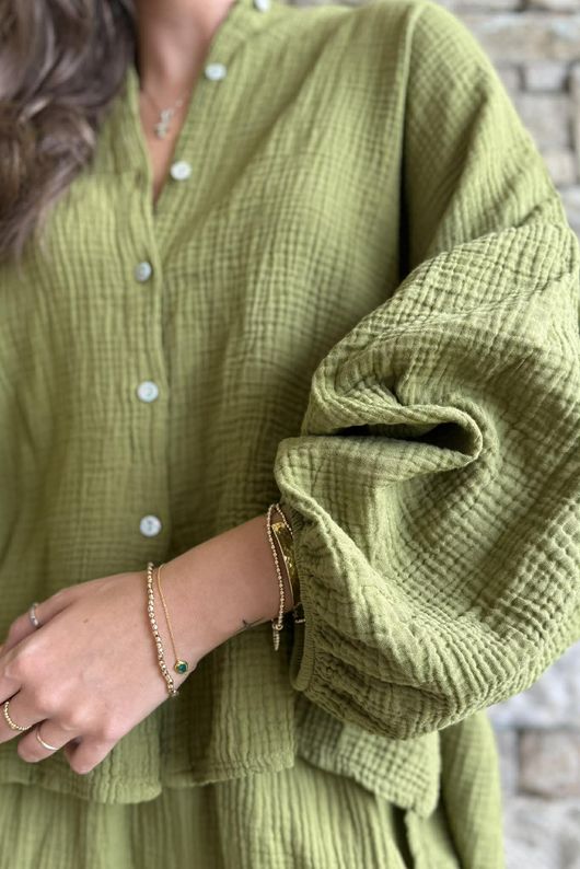 Hush Pillow Cotton Nero Boyfriend Shirt Olive
